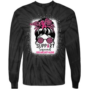 Support Squad Messy Bun Pink Warrior Breast Cancer Awareness Tie-Dye Long Sleeve Shirt