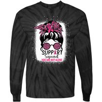 Support Squad Messy Bun Pink Warrior Breast Cancer Awareness Tie-Dye Long Sleeve Shirt