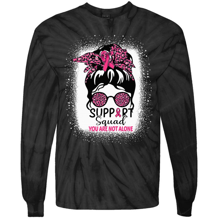 Support Squad Messy Bun Pink Warrior Breast Cancer Awareness Tie-Dye Long Sleeve Shirt