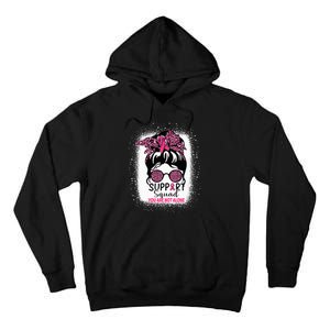 Support Squad Messy Bun Pink Warrior Breast Cancer Awareness Tall Hoodie