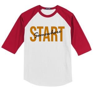 Start Somewhere Motivation Quote Kids Colorblock Raglan Jersey