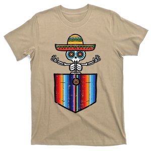 Serape Skeleton Mariachi Pocket Cinco De Mayo Mexican Party T-Shirt