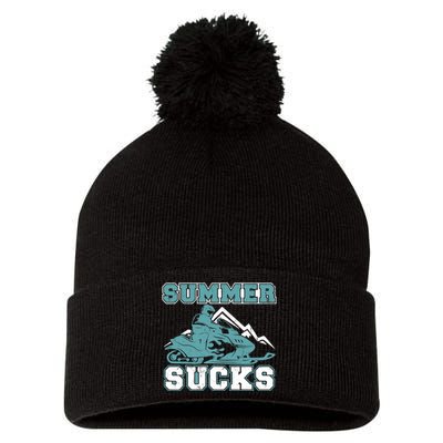 Snowmobiling Snow Machine Snowmobile - Summer Sucks Pom Pom 12in Knit Beanie