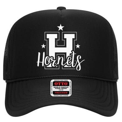 Schools Sports Mascot Hornets Team Fanatic Gift High Crown Mesh Back Trucker Hat