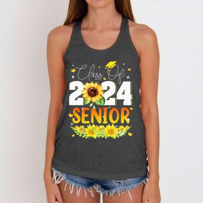 Sunflower Senior Mom 24 Graduation Senior Class Of 2024 Women's Knotted Racerback Tank