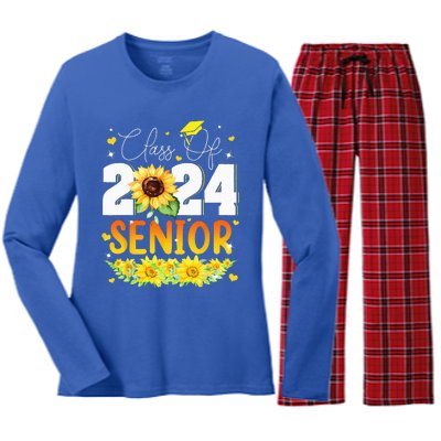 Sunflower Senior Mom 24 Graduation Senior Class Of 2024 Women's Long Sleeve Flannel Pajama Set 