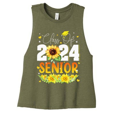 Sunflower Senior Mom 24 Graduation Senior Class Of 2024 Women's Racerback Cropped Tank