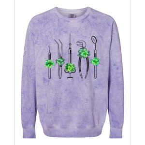 Sickle Scaler Mouth Mirror Tweezer Dentist St Patrick's Day Gift Colorblast Crewneck Sweatshirt