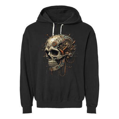 Steampunk Skull Mechanics Gear Victorian-era Sci-fi Vintage Garment-Dyed Fleece Hoodie