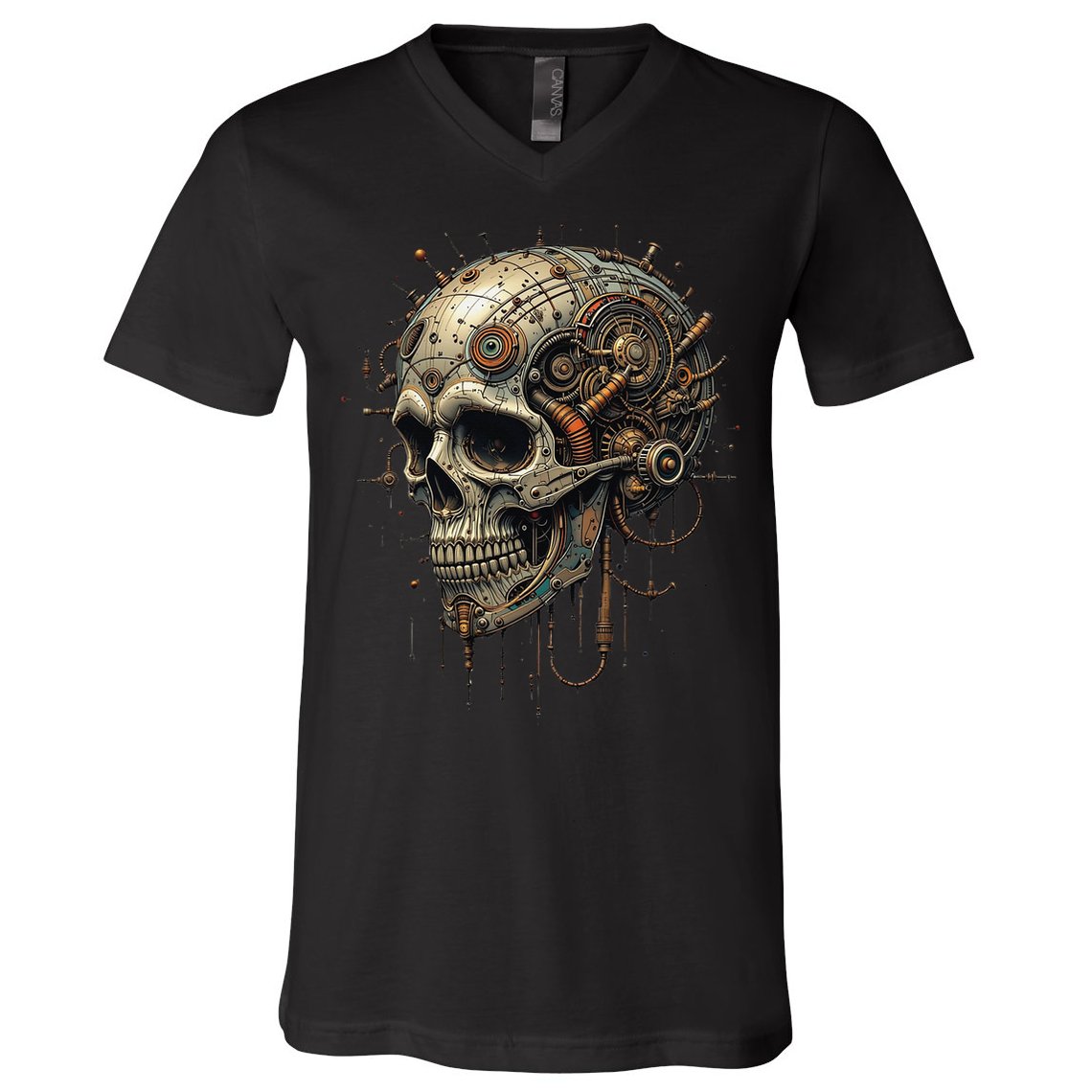 Steampunk Skull Mechanics Gear Victorian-era Sci-fi Vintage V-Neck T-Shirt