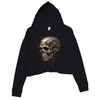 Steampunk Skull Mechanics Gear Victorian-era Sci-fi Vintage Crop Fleece Hoodie