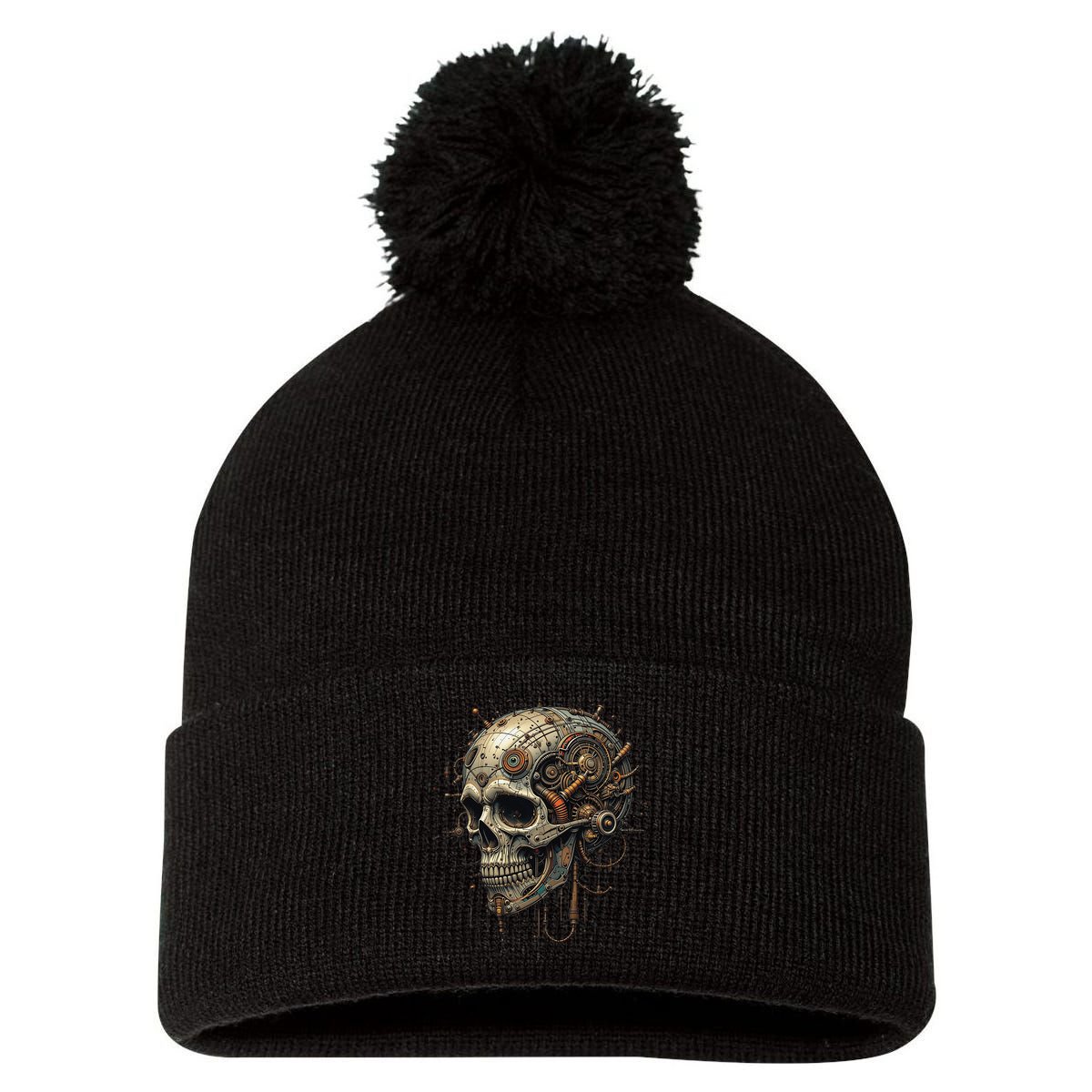 Steampunk Skull Mechanics Gear Victorian-era Sci-fi Vintage Pom Pom 12in Knit Beanie