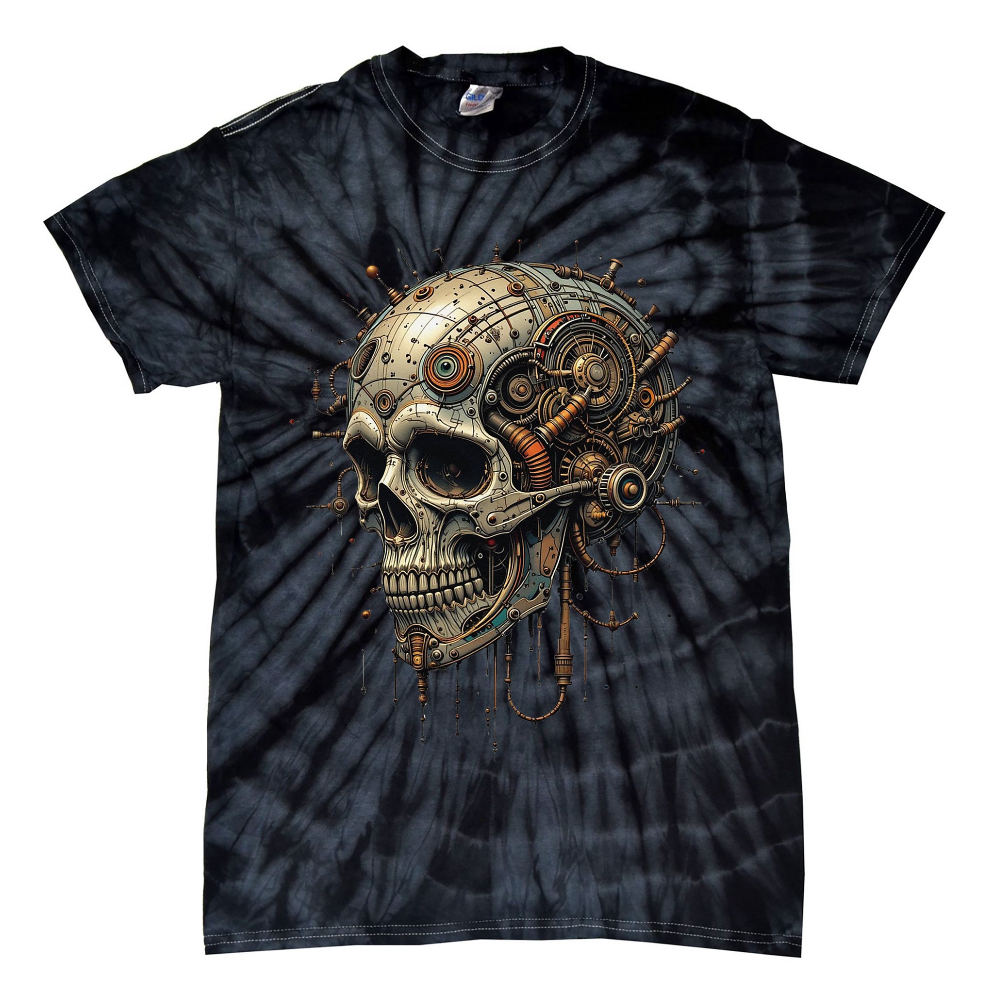 Steampunk Skull Mechanics Gear Victorian-era Sci-fi Vintage Tie-Dye T-Shirt
