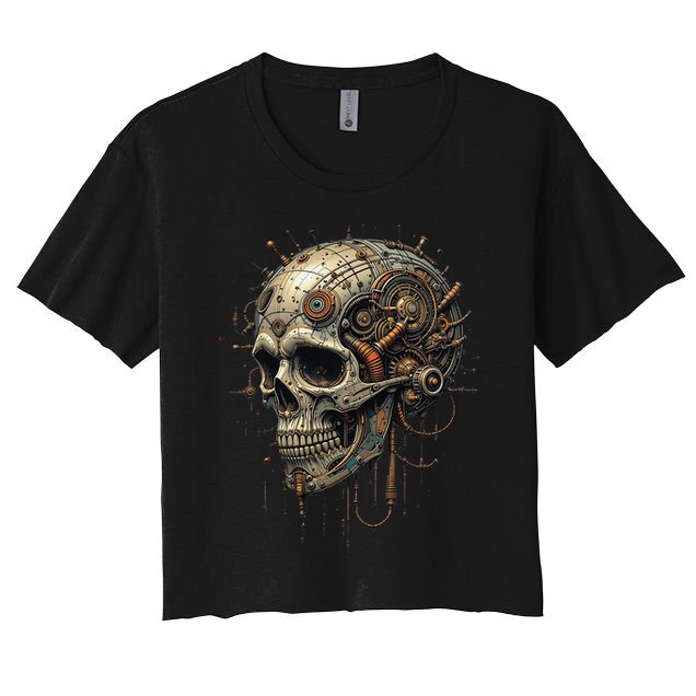 Steampunk Skull Mechanics Gear Victorian-era Sci-fi Vintage Women's Crop Top Tee