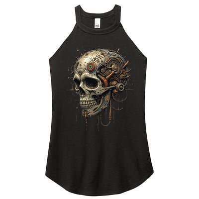 Steampunk Skull Mechanics Gear Victorian-era Sci-fi Vintage Women's Perfect Tri Rocker Tank