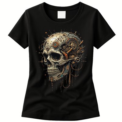 Steampunk Skull Mechanics Gear Victorian-era Sci-fi Vintage Womens T-Shirt