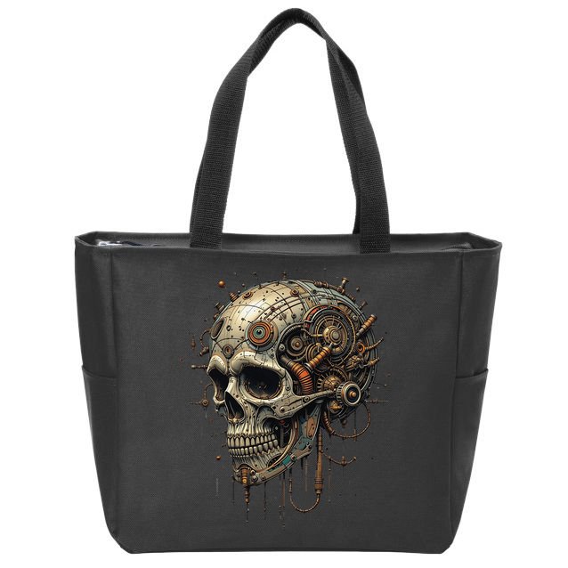 Steampunk Skull Mechanics Gear Victorian-era Sci-fi Vintage Zip Tote Bag