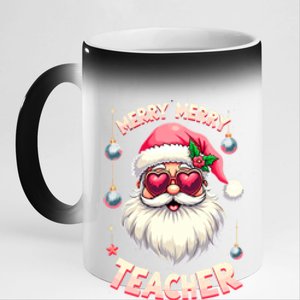 Santa Sunglasses Merry Merry Christmas Teacher Xmas Party Gift 11oz Black Color Changing Mug