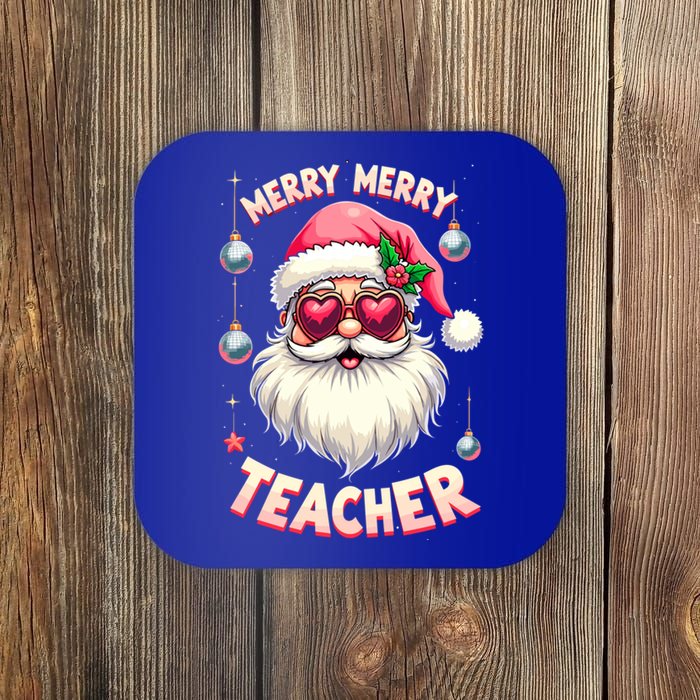 Santa Sunglasses Merry Merry Christmas Teacher Xmas Party Gift Coaster