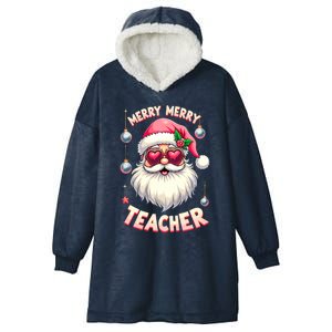 Santa Sunglasses Merry Merry Christmas Teacher Xmas Party Gift Hooded Wearable Blanket