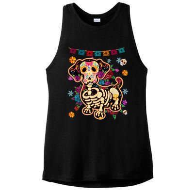 Sugar Skull Mexican Dachshund Bone Halloween Day Of Dead Ladies PosiCharge Tri-Blend Wicking Tank