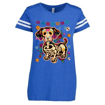 Sugar Skull Mexican Dachshund Bone Halloween Day Of Dead Enza Ladies Jersey Football T-Shirt