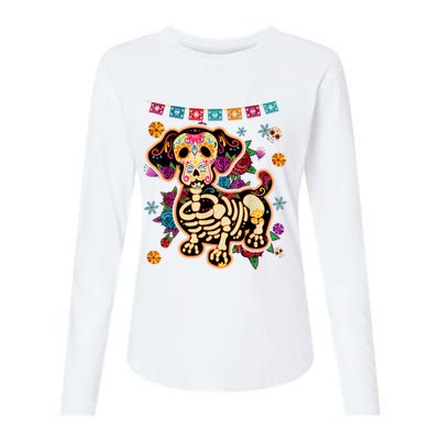 Sugar Skull Mexican Dachshund Bone Halloween Day Of Dead Womens Cotton Relaxed Long Sleeve T-Shirt