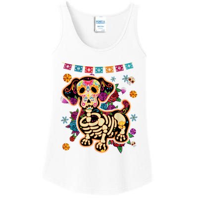 Sugar Skull Mexican Dachshund Bone Halloween Day Of Dead Ladies Essential Tank