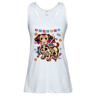 Sugar Skull Mexican Dachshund Bone Halloween Day Of Dead Ladies Essential Flowy Tank