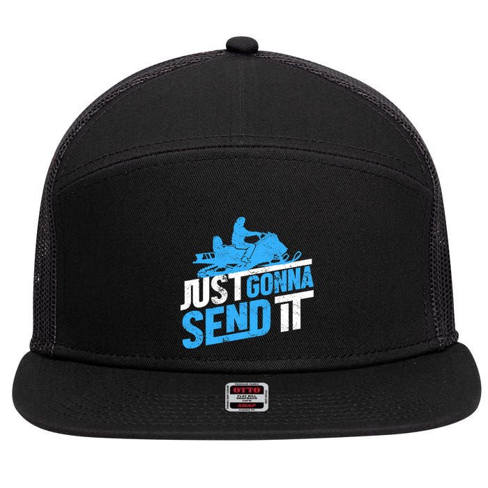 Snowmobiling Snow Machine Snowmobile - Just Gonna Send It 7 Panel Mesh Trucker Snapback Hat