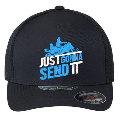 Snowmobiling Snow Machine Snowmobile - Just Gonna Send It Flexfit Unipanel Trucker Cap