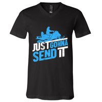 Snowmobiling Snow Machine Snowmobile - Just Gonna Send It V-Neck T-Shirt