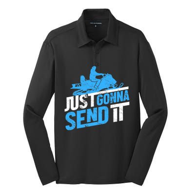 Snowmobiling Snow Machine Snowmobile - Just Gonna Send It Silk Touch Performance Long Sleeve Polo