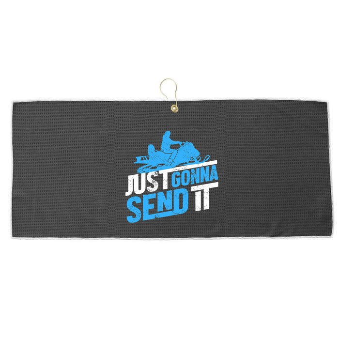 Snowmobiling Snow Machine Snowmobile - Just Gonna Send It Large Microfiber Waffle Golf Towel