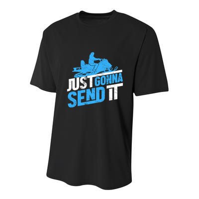 Snowmobiling Snow Machine Snowmobile - Just Gonna Send It Youth Performance Sprint T-Shirt