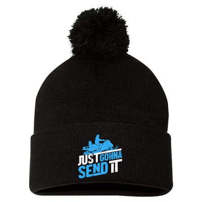 Snowmobiling Snow Machine Snowmobile - Just Gonna Send It Pom Pom 12in Knit Beanie