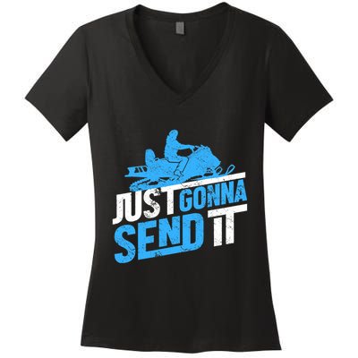 Snowmobiling Snow Machine Snowmobile - Just Gonna Send It Women's V-Neck T-Shirt