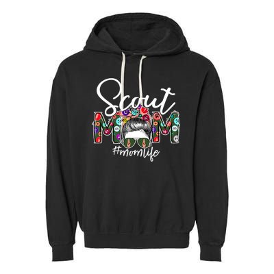 Scouting Scout Mom Life Messy Bun Hair Garment-Dyed Fleece Hoodie