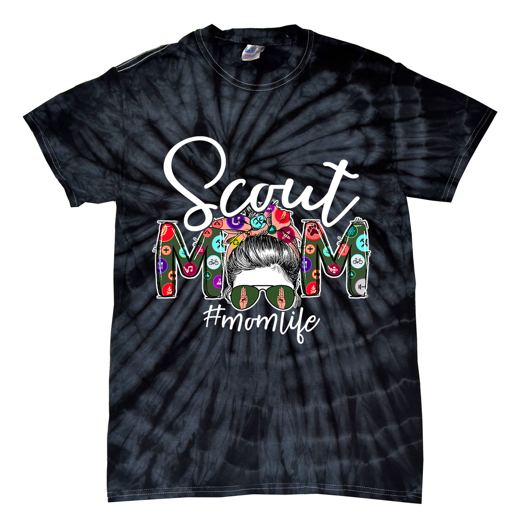 Scouting Scout Mom Life Messy Bun Hair Tie-Dye T-Shirt