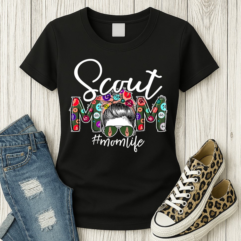 Scouting Scout Mom Life Messy Bun Hair Womens T-Shirt