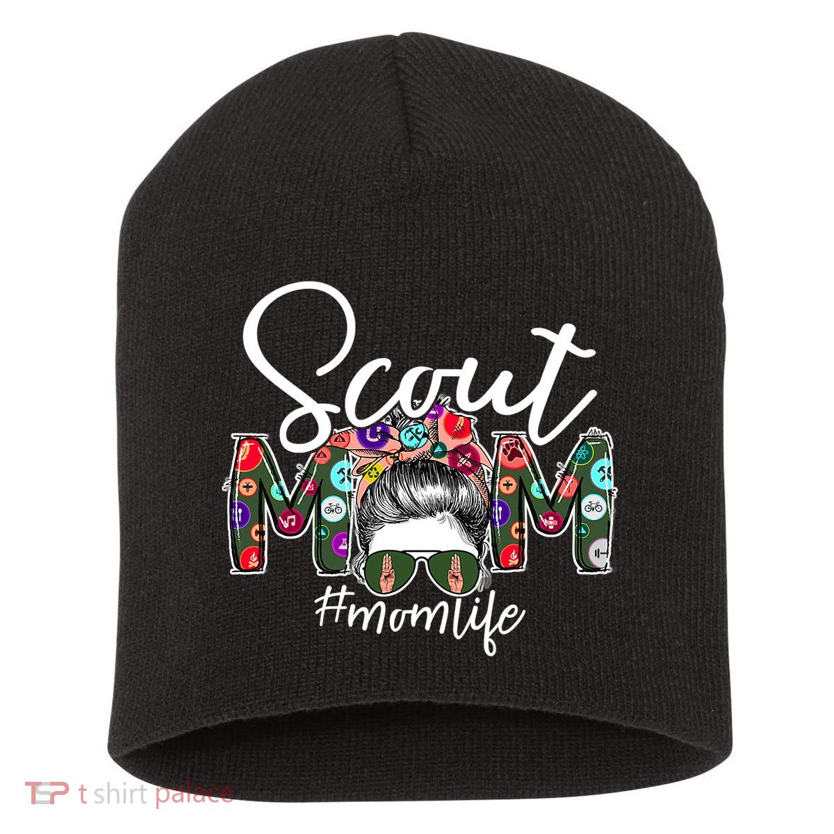 Scouting Scout Mom Life Messy Bun Hair Short Acrylic Beanie