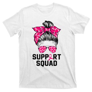 Support Squad Messy Bun Pink Warrior Breast Cancer Awareness T-Shirt