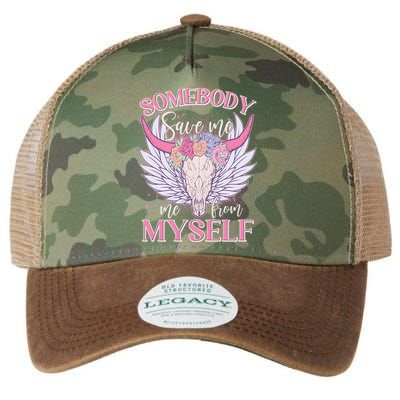 Somebody Save Me Me From Myself Vintage Boho Cow Skull Legacy Tie Dye Trucker Hat