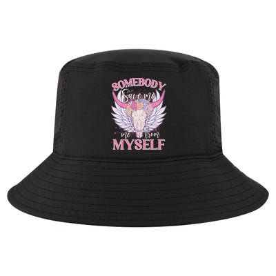 Somebody Save Me Me From Myself Vintage Boho Cow Skull Cool Comfort Performance Bucket Hat