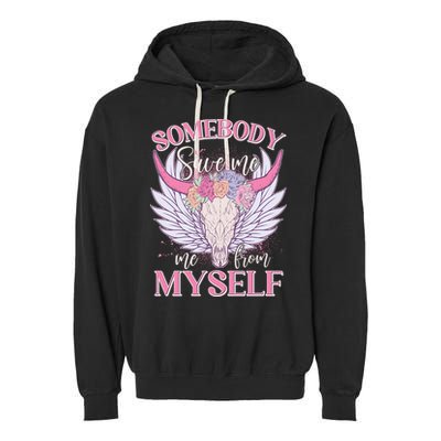 Somebody Save Me Me From Myself Vintage Boho Cow Skull Garment-Dyed Fleece Hoodie