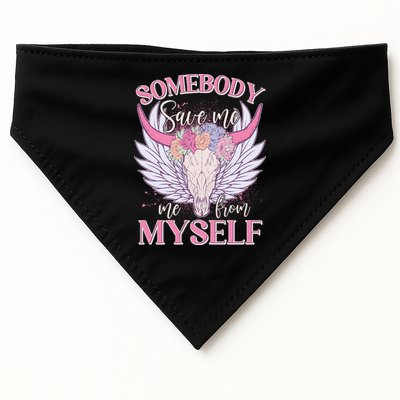 Somebody Save Me Me From Myself Vintage Boho Cow Skull USA-Made Doggie Bandana
