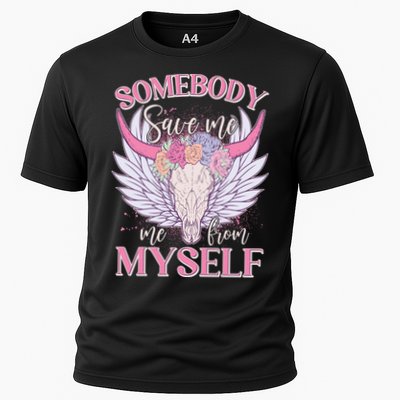 Somebody Save Me Me From Myself Vintage Boho Cow Skull Performance Shirt