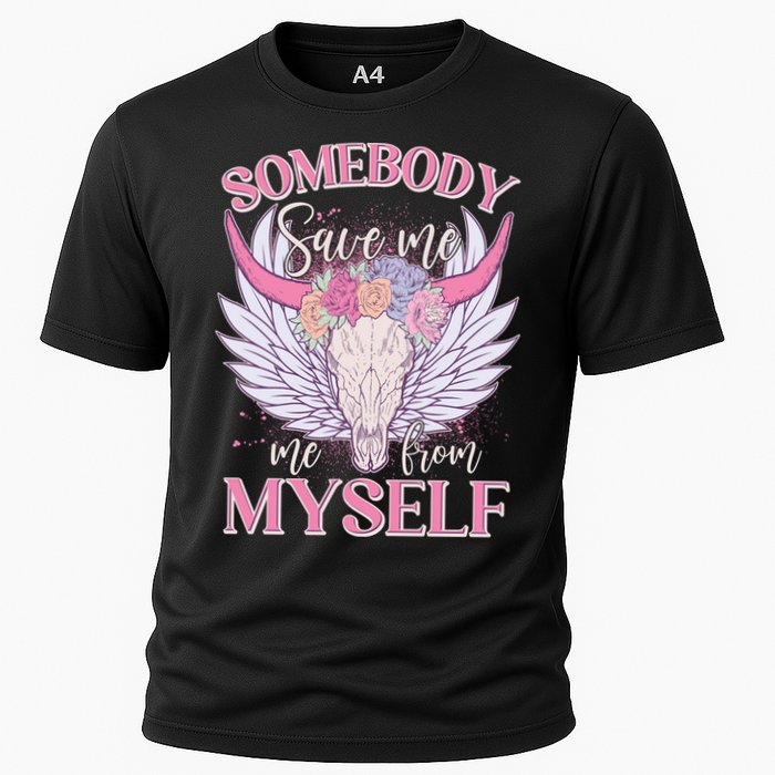 Somebody Save Me Me From Myself Vintage Boho Cow Skull Performance Shirt