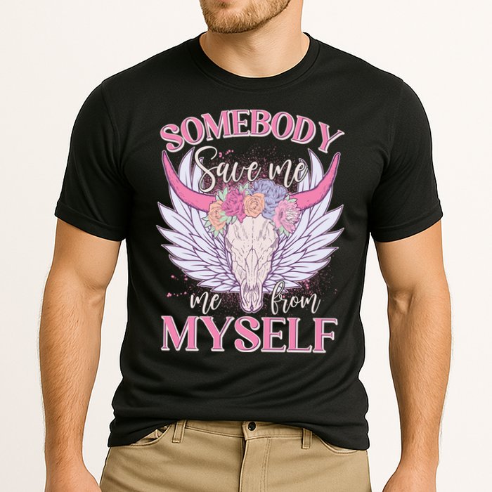 Somebody Save Me Me From Myself Vintage Boho Cow Skull Performance Shirt