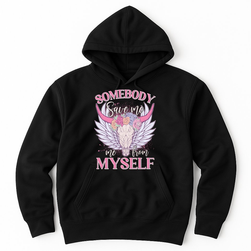 Somebody Save Me Me From Myself Vintage Boho Cow Skull Hoodie